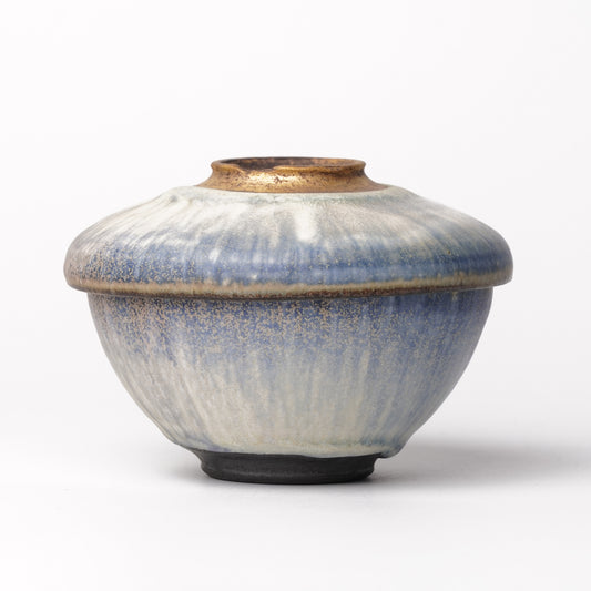 Nobuhito Nakaoka Colored Ash Glaze Futamono Container with Gold