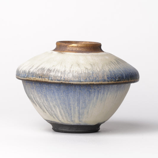 Nobuhito Nakaoka Colored Ash Glaze Futamono Container with Gold