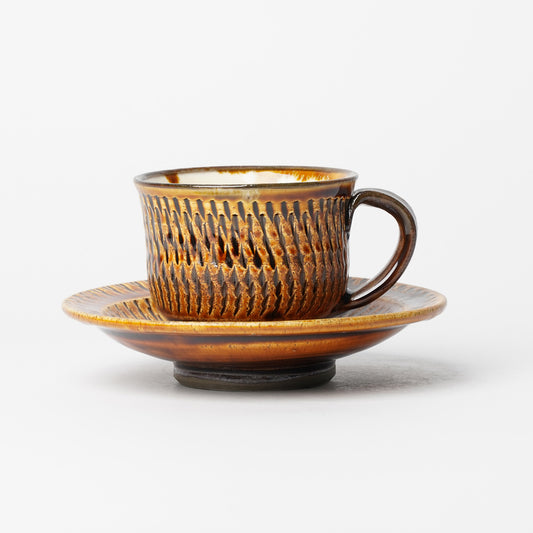 Onta-yaki Cup and Saucer Woodfired Mingei