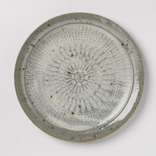 Takeryo Kawaguchi Mishima Dinner Rim Plate Ash Glaze