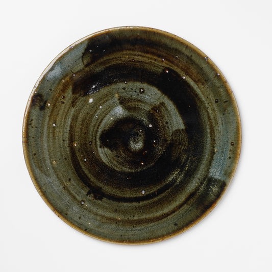 Takeryo Kawaguchi Hakeme Flat Dinner Plate Ash Glaze