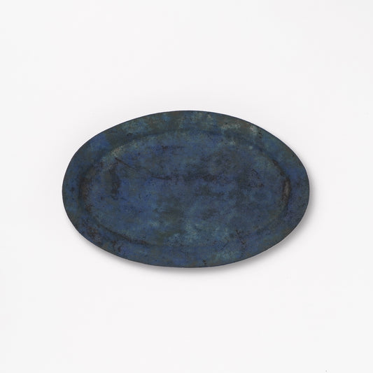 Akiko Yanagawa Oval Rim Plate S Blue