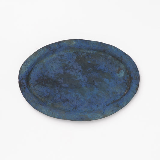 Akiko Yanagawa Oval Rim Plate M Blue