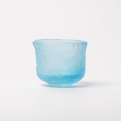 Daisaku Hashimura Double Crack Glass Guinomi Sake Cup Blue