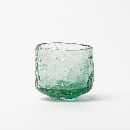Daisaku Hashimura Double Crack Glass Guinomi Sake Cup Green