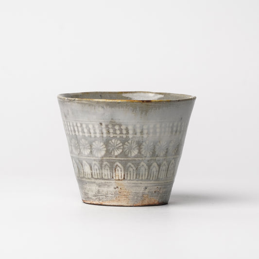 Takeryo Kawaguchi Mishima Soba Choko Cup Ash Glaze