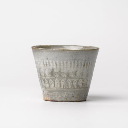 Takeryo Kawaguchi Mishima Soba Choko Cup Ash Glaze