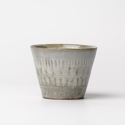 Takeryo Kawaguchi Mishima Soba Choko Cup Ash Glaze