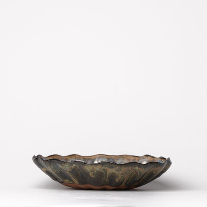 Nobuhito Nakaoka Colored Ash Glaze Flower Shaped Plate M