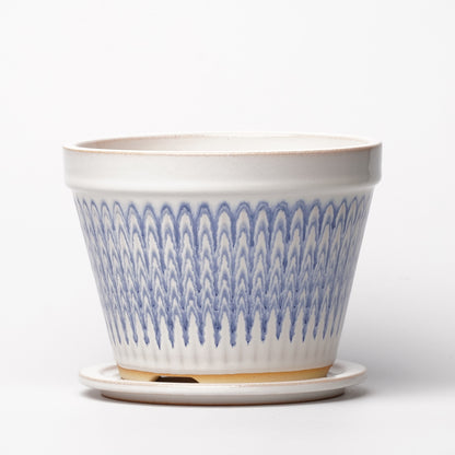 NOTA & Design Peacock Pot Planter with Saucer M White Blue