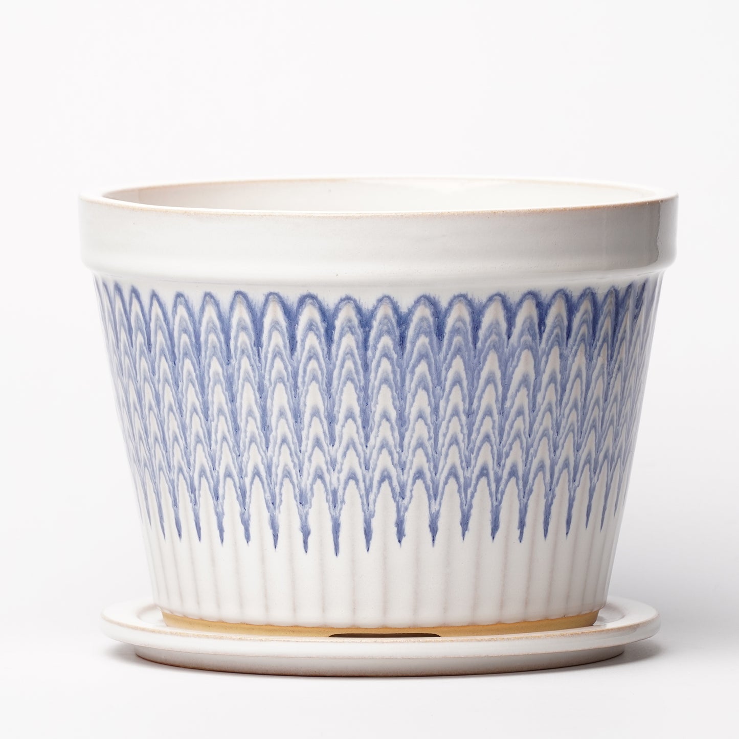 NOTA & Design Peacock Pot Planter with Saucer L White Blue