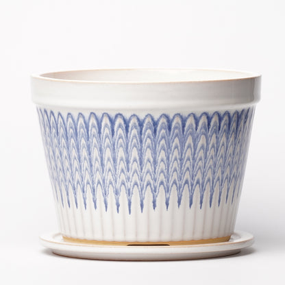 NOTA & Design Peacock Pot Planter with Saucer L White Blue