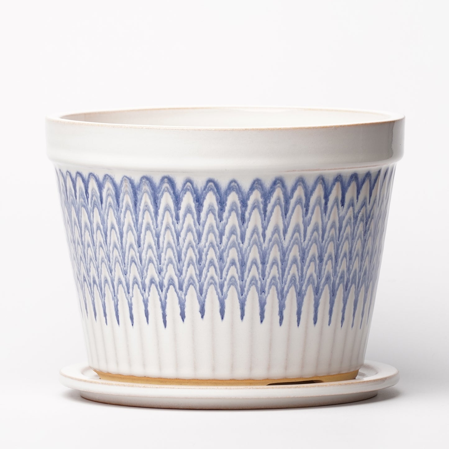 NOTA & Design Peacock Pot Planter with Saucer L White Blue