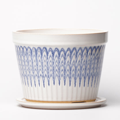 NOTA & Design Peacock Pot Planter with Saucer L White Blue