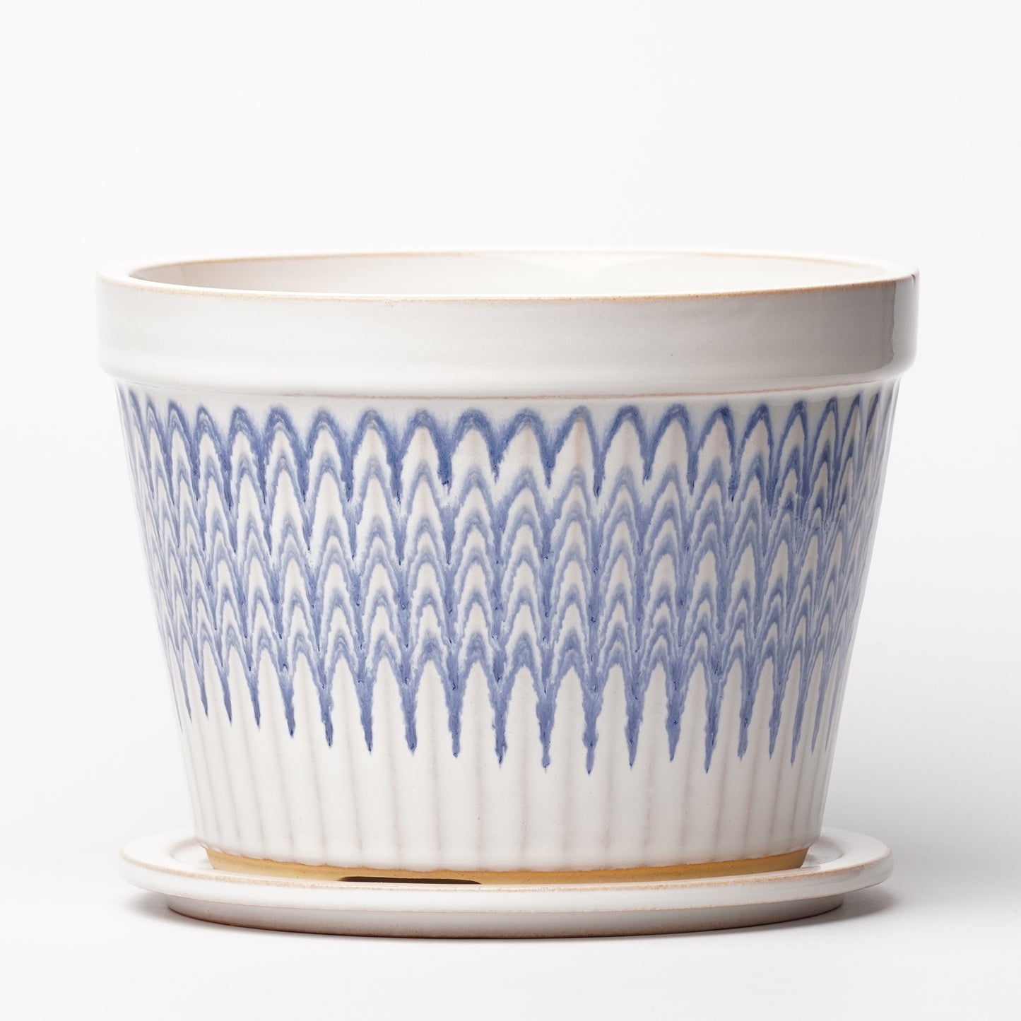 NOTA & Design Peacock Pot Planter with Saucer L White Blue