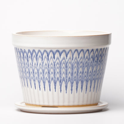 NOTA & Design Peacock Pot Planter with Saucer L White Blue