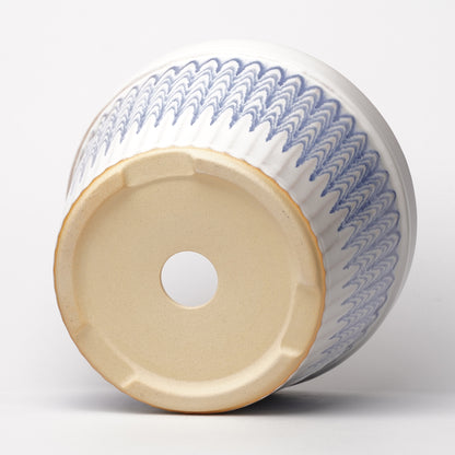 NOTA & Design Peacock Pot Planter with Saucer L White Blue