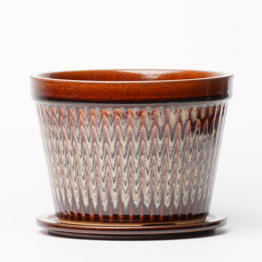 NOTA & Design Peacock Pot Planter with Saucer L Brown