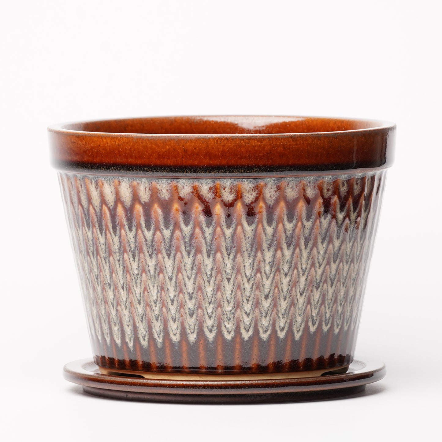 NOTA & Design Peacock Pot Planter with Saucer L Brown