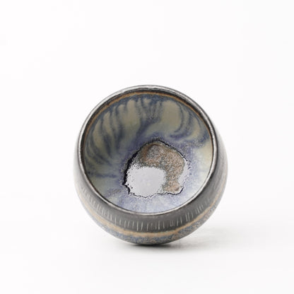 Nobuhito Nakaoka Colored Ash Glaze Guinomi Sake Cup with Gold
