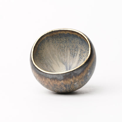 Nobuhito Nakaoka Colored Ash Glaze Guinomi Sake Cup with Gold