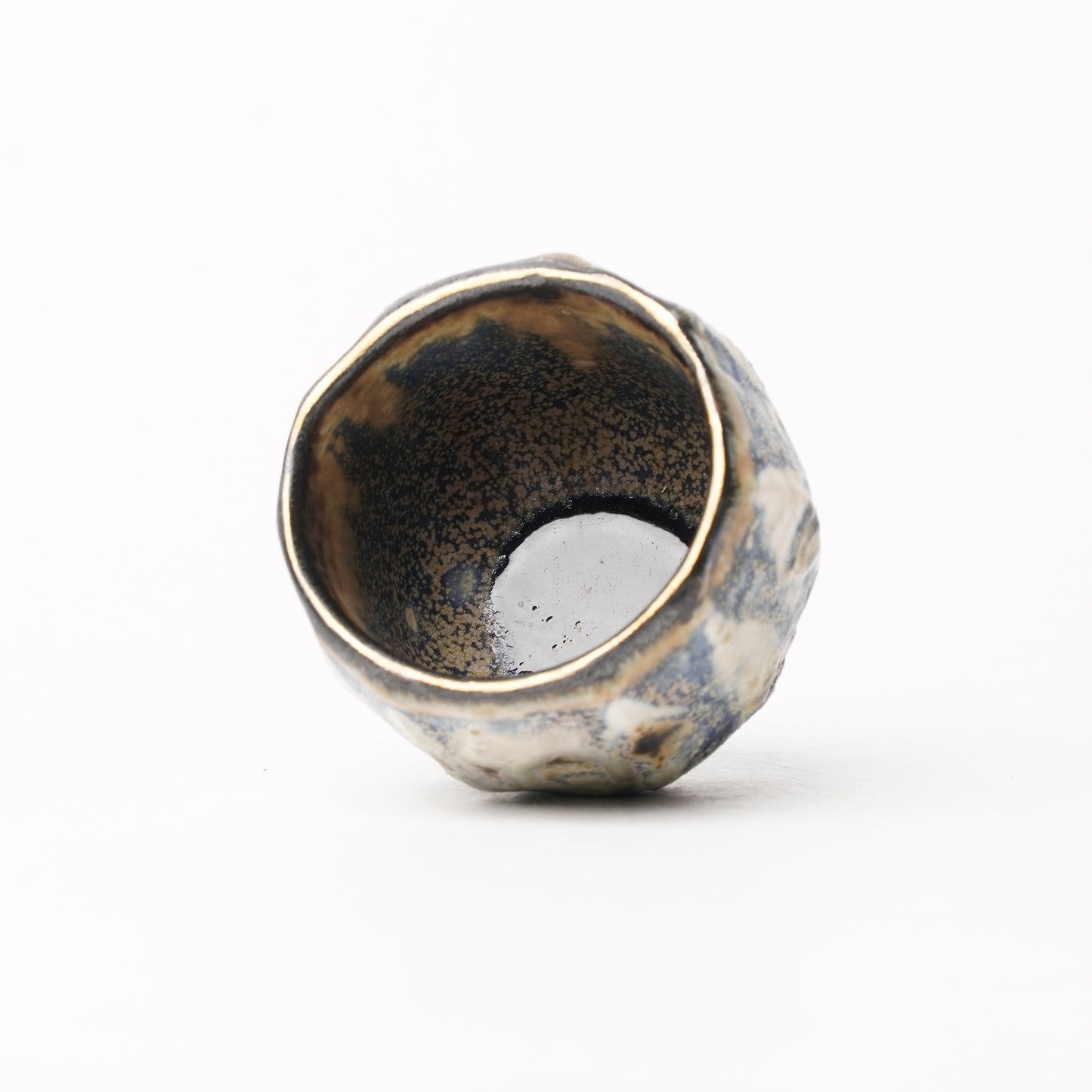 Nobuhito Nakaoka Colored Ash Glaze Guinomi Sake Cup with Gold