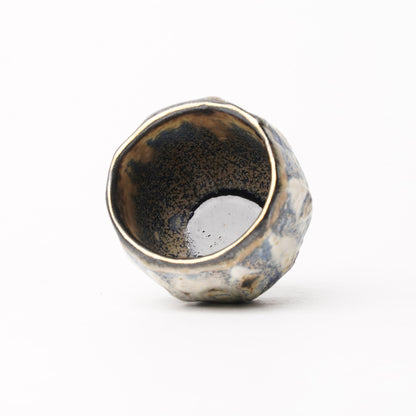 Nobuhito Nakaoka Colored Ash Glaze Guinomi Sake Cup with Gold