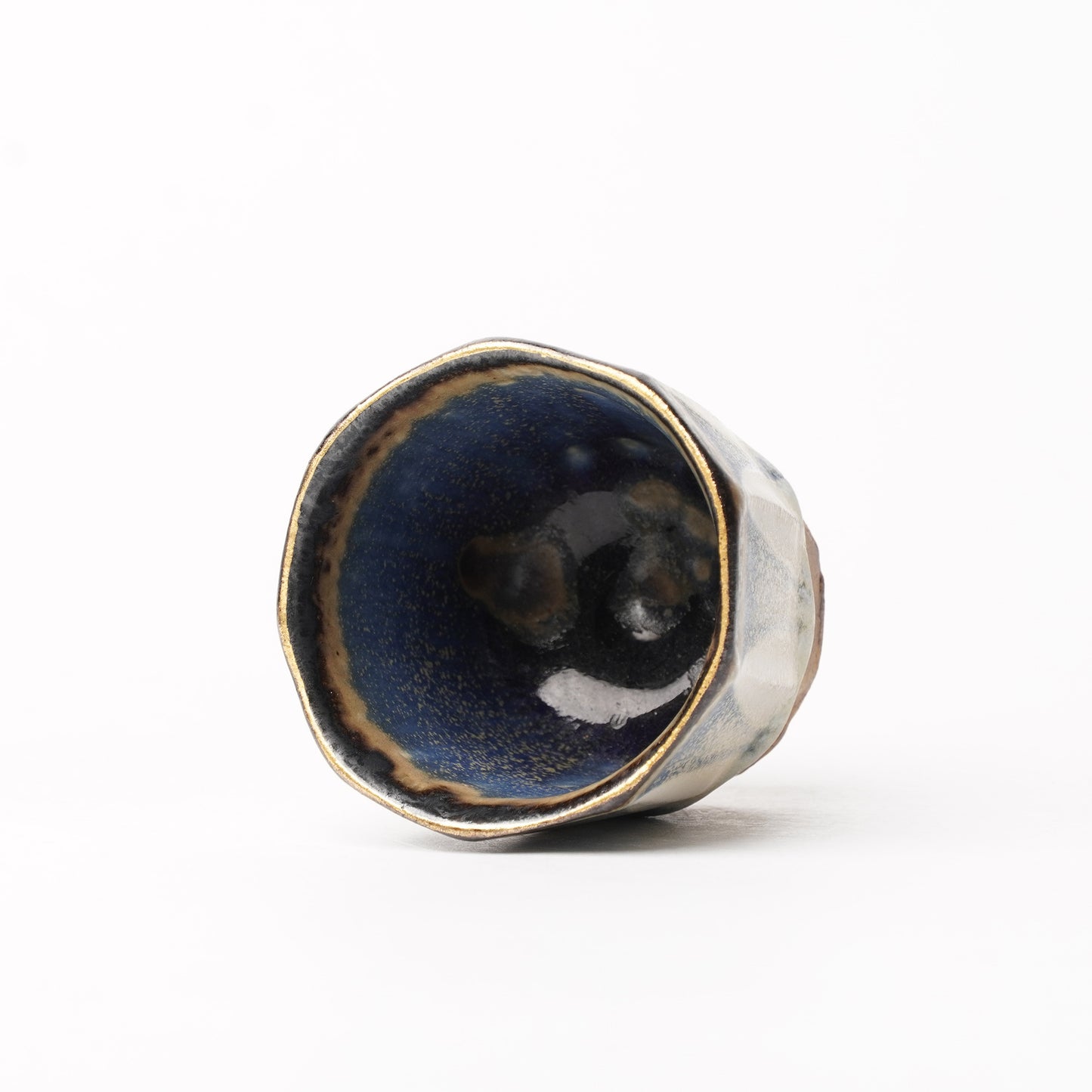 Nobuhito Nakaoka Colored Ash Glaze Guinomi Sake Cup with Gold