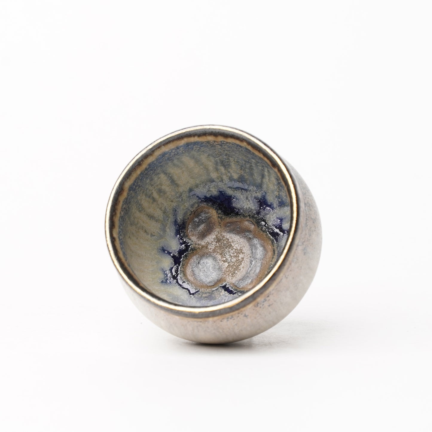 Nobuhito Nakaoka Colored Ash Glaze Guinomi Sake Cup with Gold