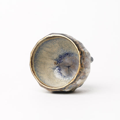 Nobuhito Nakaoka Colored Ash Glaze Guinomi Sake Cup with Gold