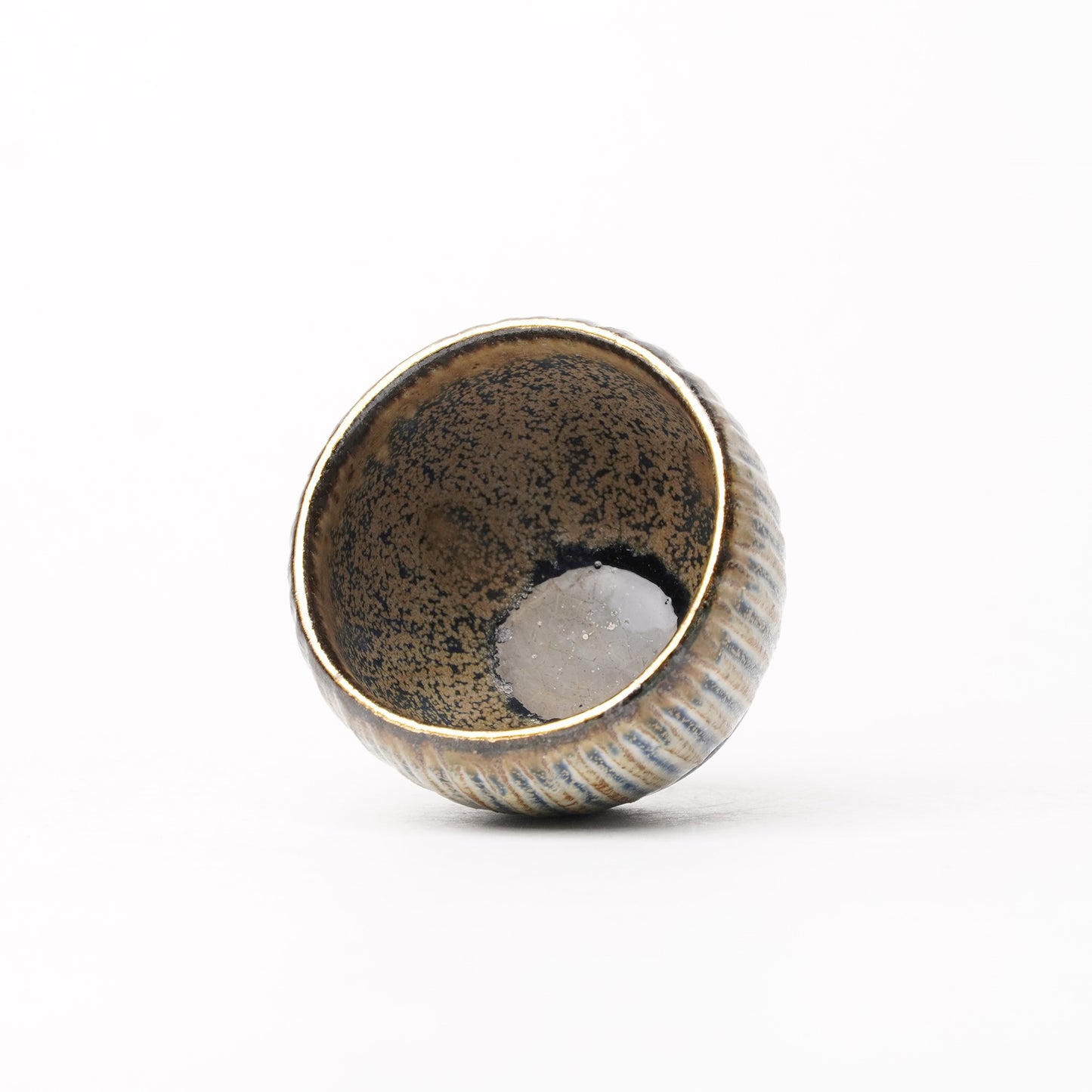 Nobuhito Nakaoka Colored Ash Glaze Guinomi Sake Cup with Gold