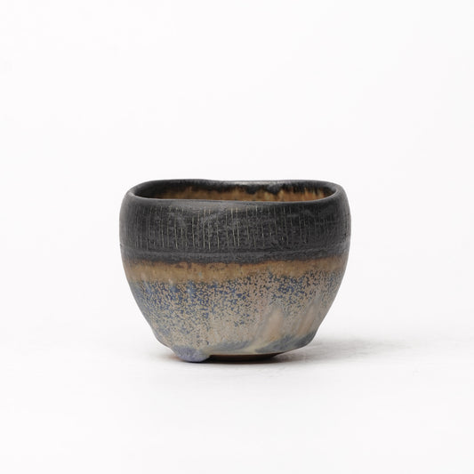 Nobuhito Nakaoka Colored Ash Glaze Guinomi Sake Cup with Gold