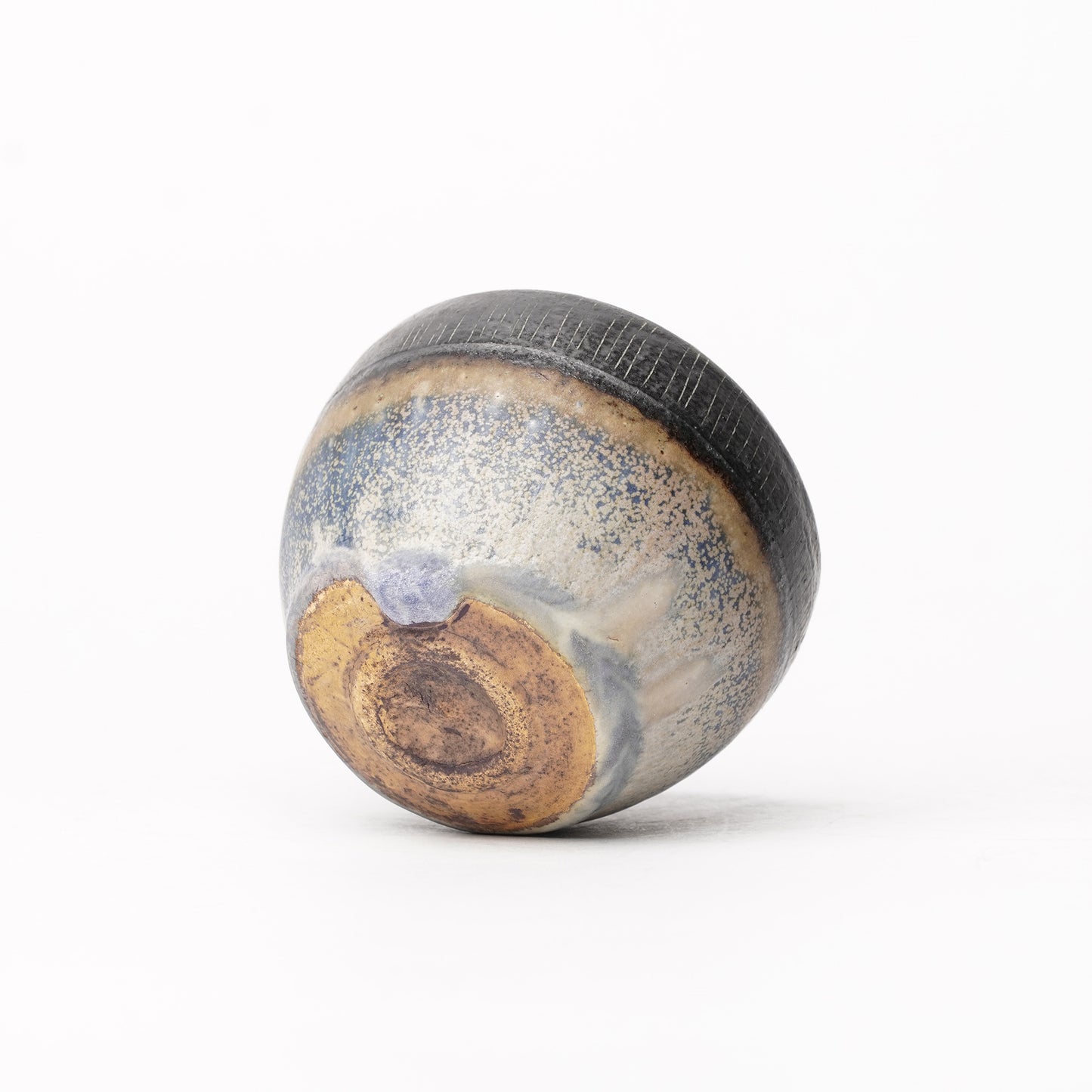 Nobuhito Nakaoka Colored Ash Glaze Guinomi Sake Cup with Gold