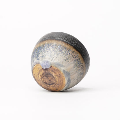 Nobuhito Nakaoka Colored Ash Glaze Guinomi Sake Cup with Gold