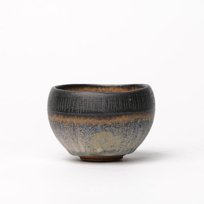 Nobuhito Nakaoka Colored Ash Glaze Guinomi Sake Cup with Gold