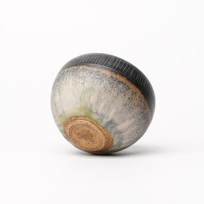 Nobuhito Nakaoka Colored Ash Glaze Guinomi Sake Cup with Gold