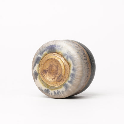 Nobuhito Nakaoka Colored Ash Glaze Guinomi Sake Cup with Gold