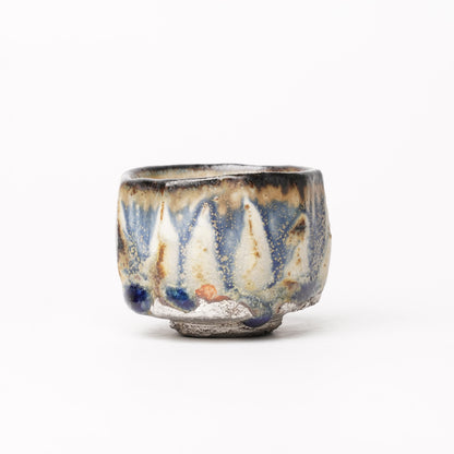 Nobuhito Nakaoka Colored Ash Glaze Guinomi Sake Cup with Silver