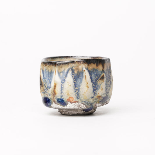 Nobuhito Nakaoka Colored Ash Glaze Guinomi Sake Cup with Silver