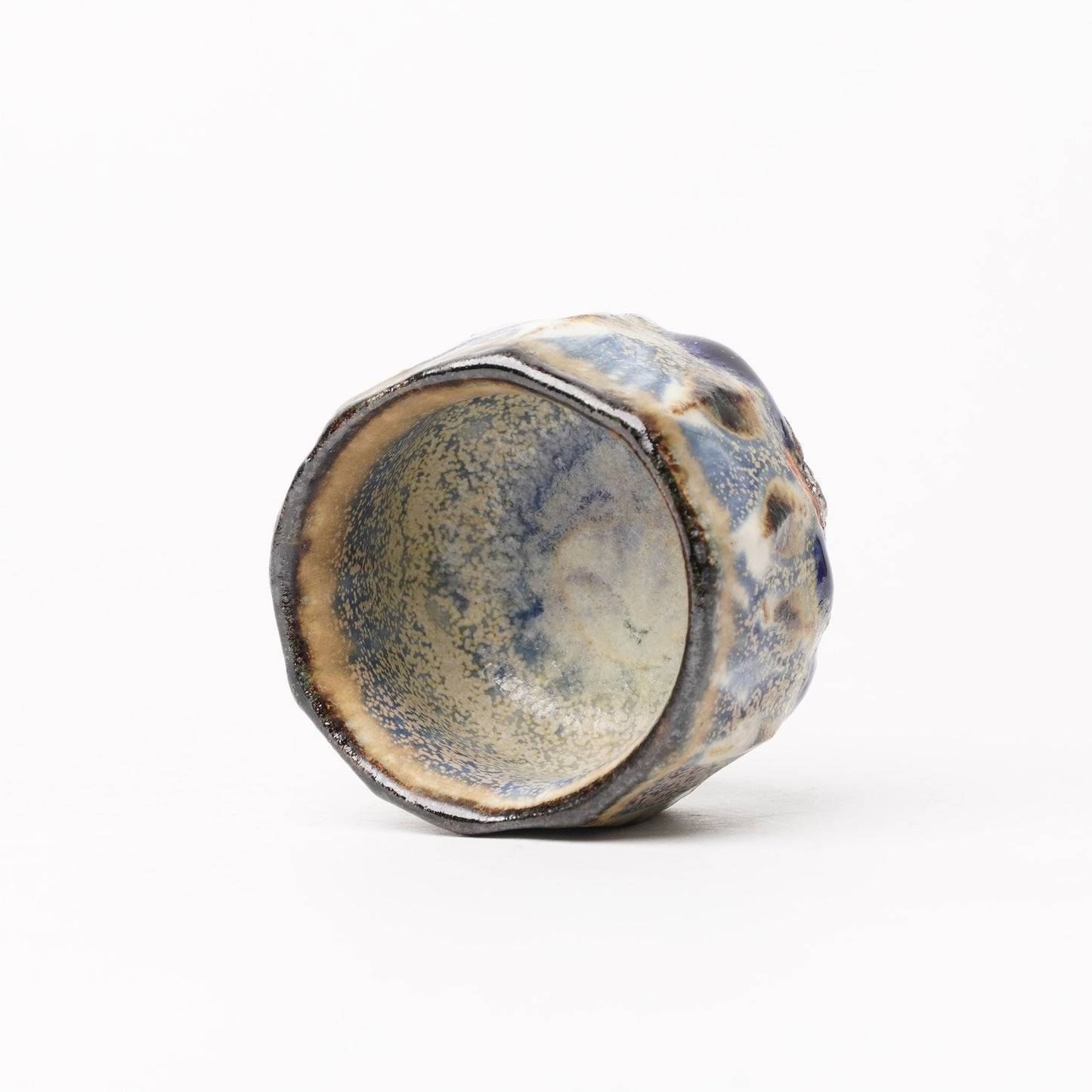 Nobuhito Nakaoka Colored Ash Glaze Guinomi Sake Cup with Silver