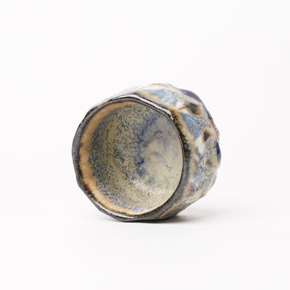 Nobuhito Nakaoka Colored Ash Glaze Guinomi Sake Cup with Silver