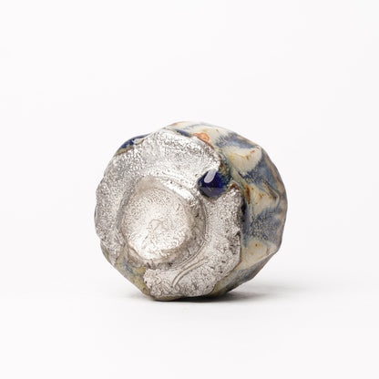 Nobuhito Nakaoka Colored Ash Glaze Guinomi Sake Cup with Silver