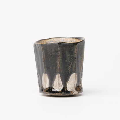 Nobuhito Nakaoka Colored Ash Glaze Guinomi Sake Cup with Silver Gold
