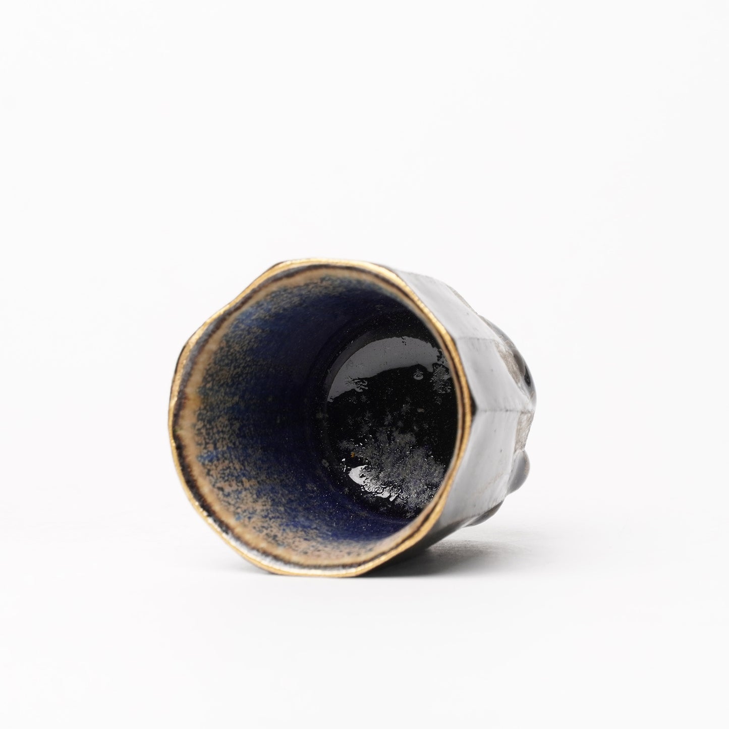 Nobuhito Nakaoka Colored Ash Glaze Guinomi Sake Cup with Silver Gold