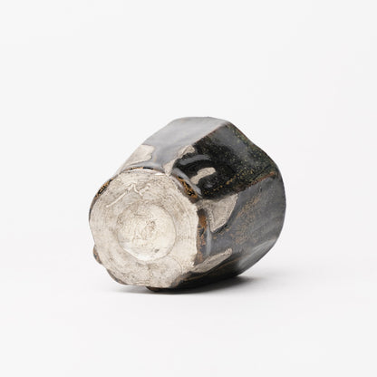 Nobuhito Nakaoka Colored Ash Glaze Guinomi Sake Cup with Silver Gold