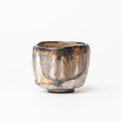 Nobuhito Nakaoka Colored Ash Glaze Guinomi Sake Cup with Silver Gold