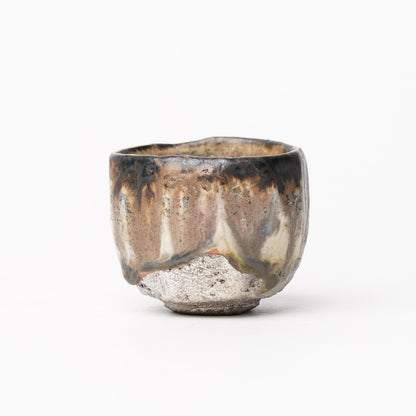 Nobuhito Nakaoka Colored Ash Glaze Guinomi Sake Cup with Silver Gold