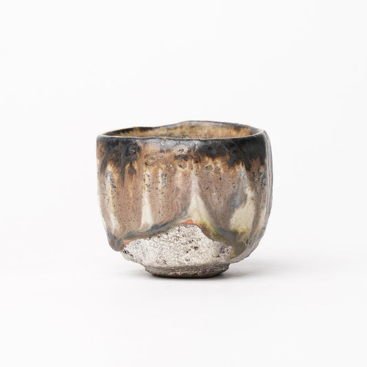 Nobuhito Nakaoka Colored Ash Glaze Guinomi Sake Cup with Silver Gold