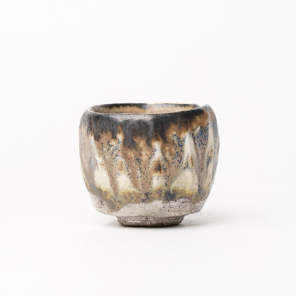 Nobuhito Nakaoka Colored Ash Glaze Guinomi Sake Cup with Silver Gold