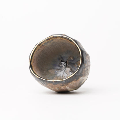 Nobuhito Nakaoka Colored Ash Glaze Guinomi Sake Cup with Silver Gold